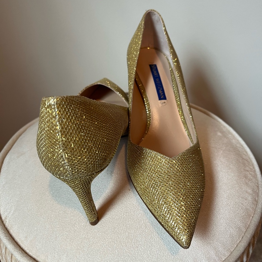 Stuart Weitzman Gold Glitter Heels